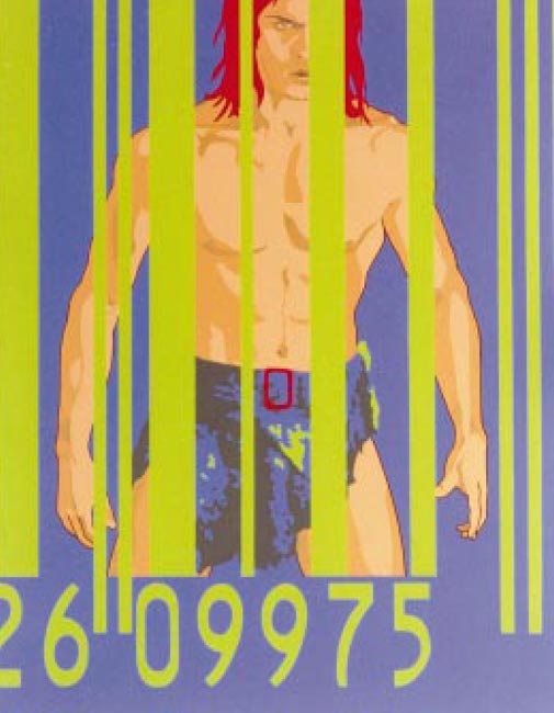 Myriam Baudin, Moi Tarzan dans la jungle du marché, 2002. 146 x 114 cm. Peinture acrylique.