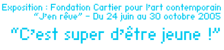 Exposition : Fondation Cartier pour l’art contemporain “J’en rêve” - Du 24 juin au 30 octobre 2005 “C’est super d’être jeune !” par Thierry Laurent