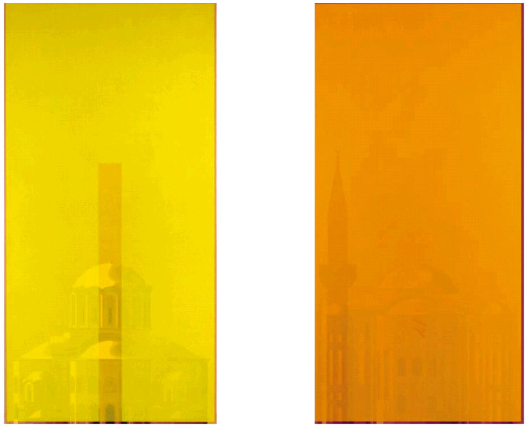 Christian Babou, Prophète Elie, 1999, Thessalonique, acrylique sur toile, 195 x 97 cm. - Christian Babou, Sainte Théodosie, 1999, Istanbul, acrylique sur toile, 195 x 97 cm.