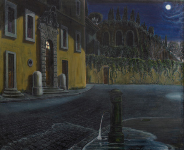 Sergio Birga, Nocturne romain au forum, 1994, huile sur toile, 130 x 162 cm.