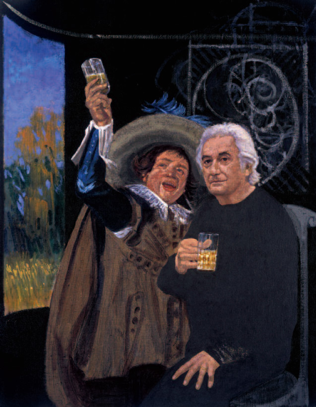 Herman Braun Vega, A votre santé ; maître Franz (Hals). Acrylique sur toile. 92 x 73 cm. 2000.