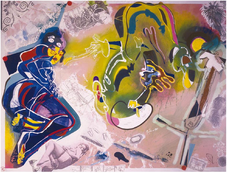 Gérard Guyomard, Stratégie de l’atelier, 1989. 89 x 116 cm. Acrylique sur toile.