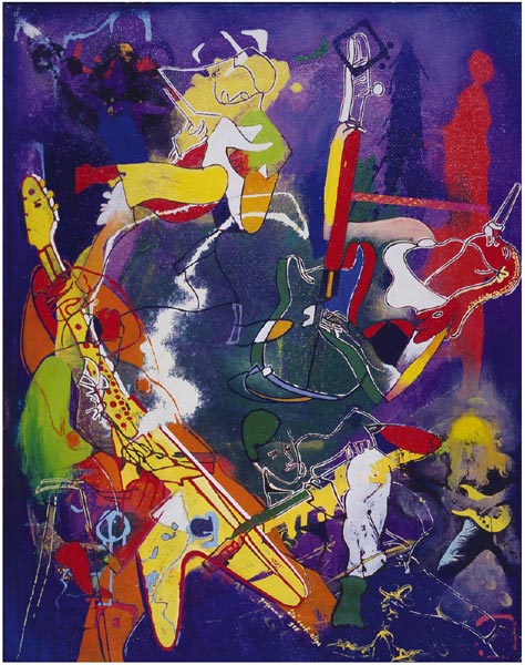 Gérard Guyomard, Été rock clips, 1986. 100 x 81 cm. Acrylique sur toile.