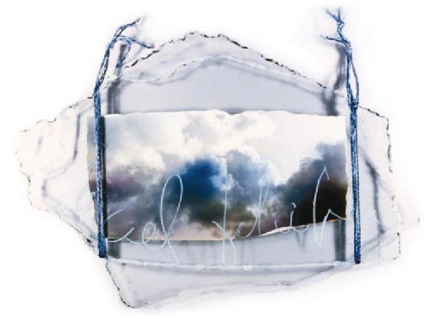 Véronique Sablery, Le ciel le soir, 1993. 73 x 40 cm. Verre, photographie et ficelle.